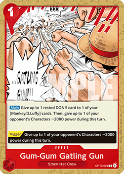 [OP13-021] One Piece Card Game: Gum-Gum Gatling Gun Common Single Card (Carrying on his Will) - English One Piece Card Game single card