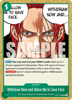 [OP17-036] One Piece Card Game: Withdraw Now and Allow Me to Save Face Uncommon Single Card (The World’s Strongest Warriors) - English One Piece Card Game single card