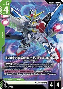 Gundam Card Game Build Strike Gundam (Full Package) (EX) EB01-021 Legendary Rare single card – Eternal Nexus